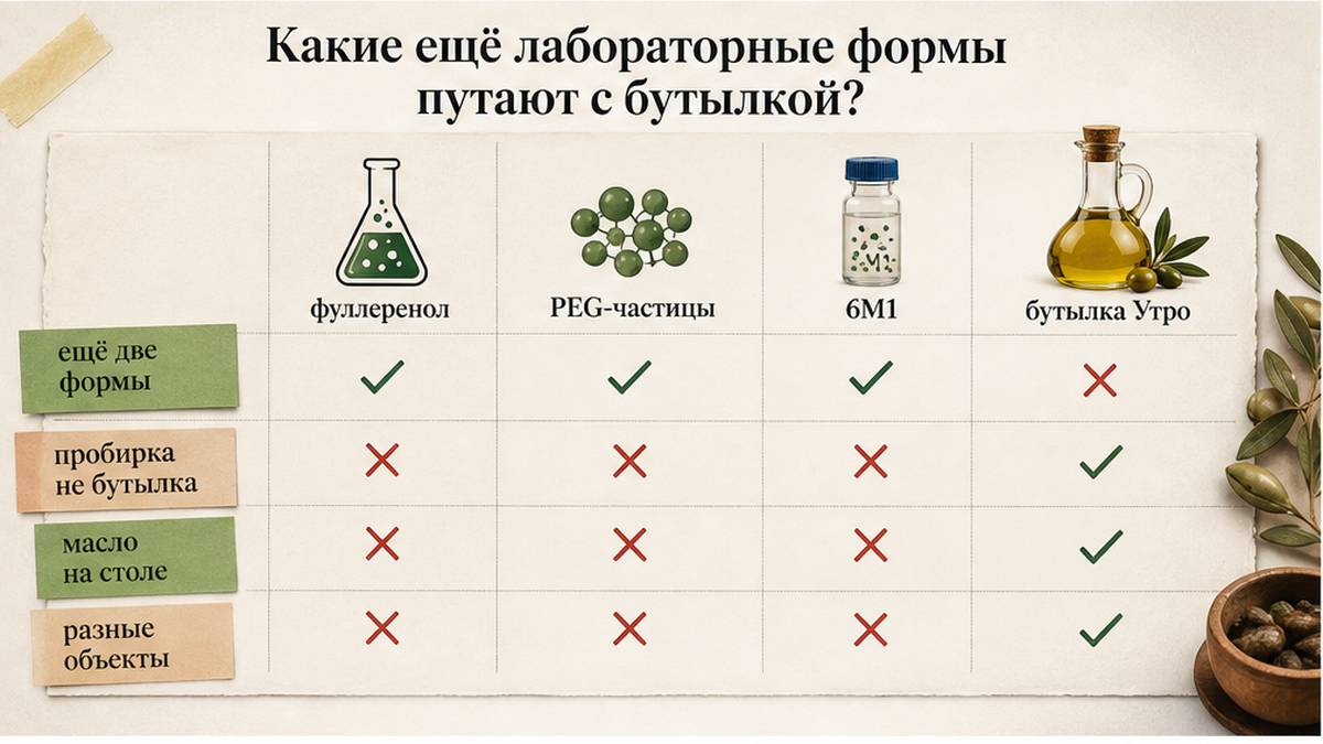 Какие лабораторные формы C60 путают с бутылкой масла на столе