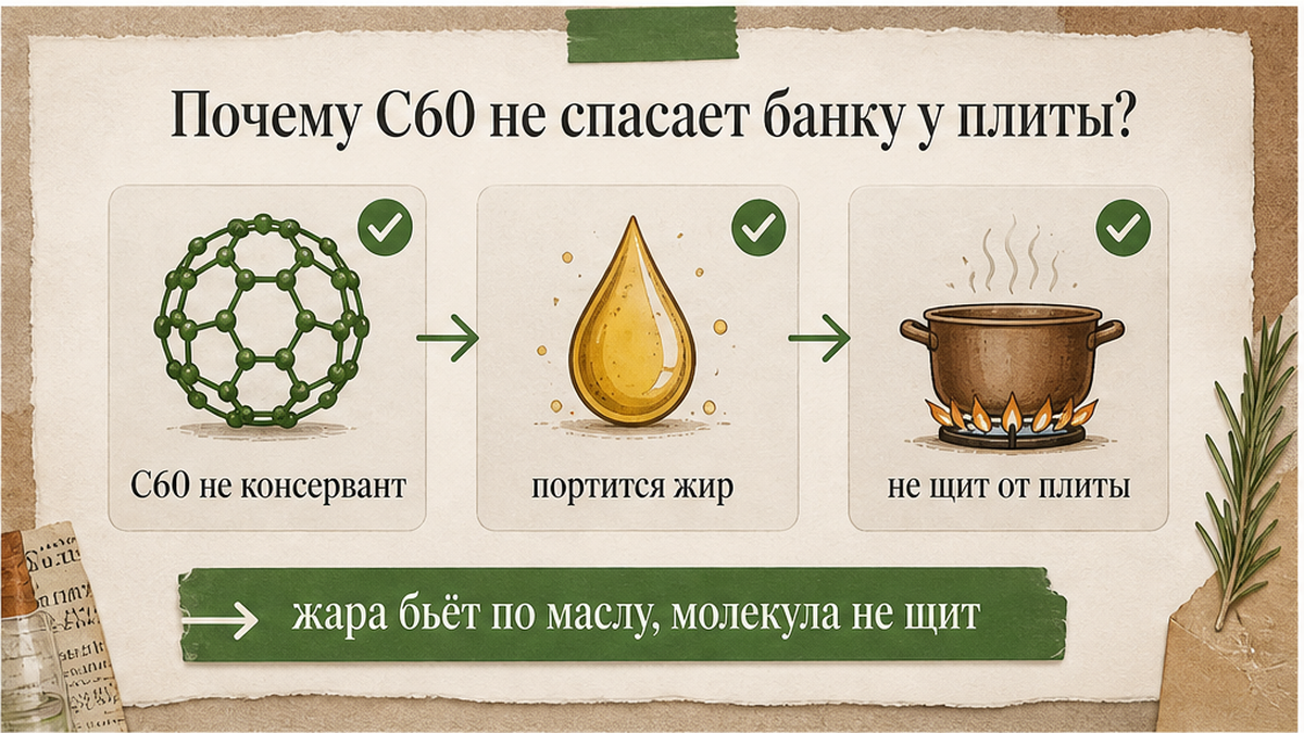 Почему фуллерен C60 не спасает растительное масло от жара у плиты