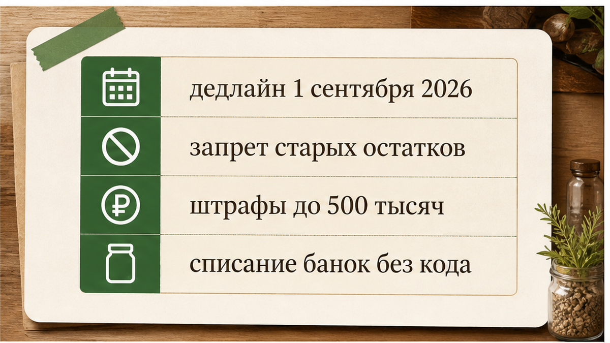 Таблица: дедлайн и штрафы за продажу немаркированных БАД после 1 сентября 2026