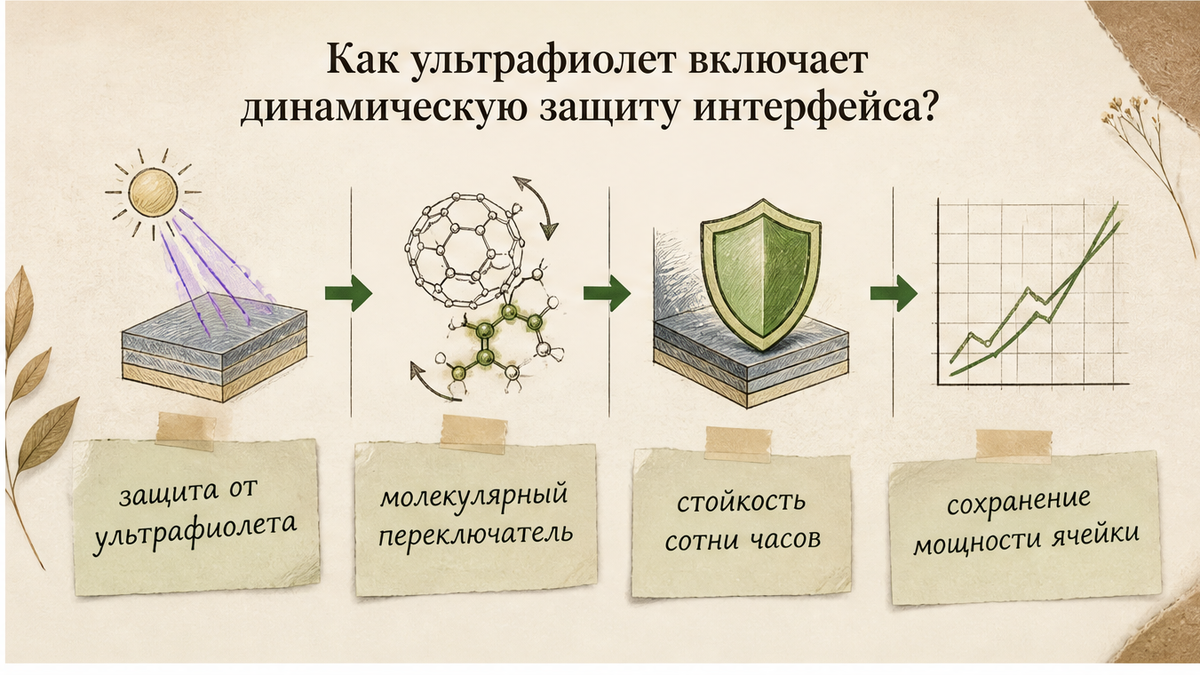 Схема: ультрафиолет включает молекулярный переключатель защиты интерфейса ячейки