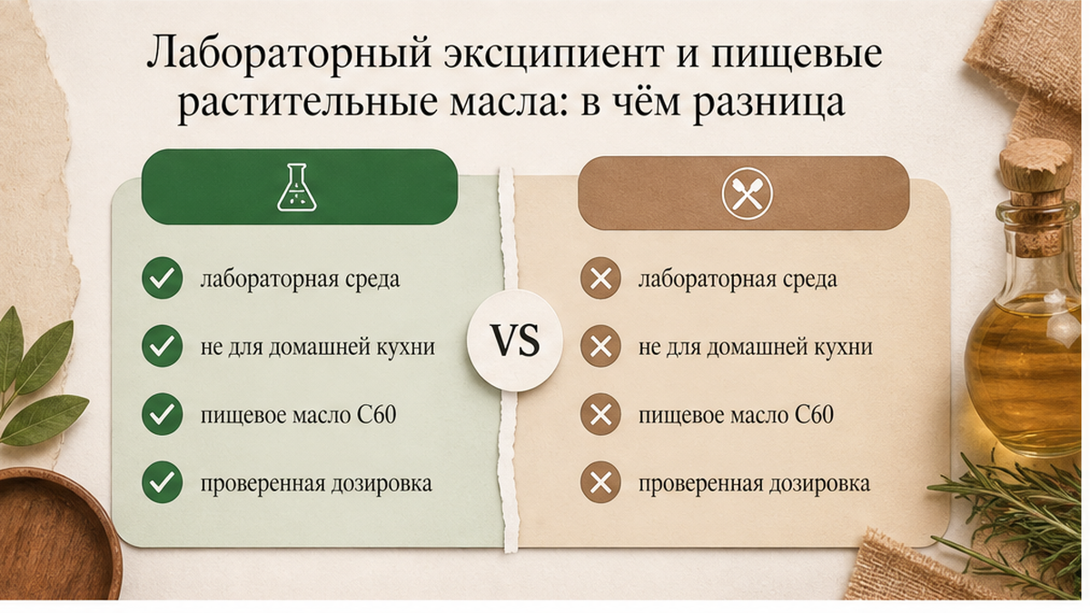 Сравнение: лабораторный эксципиент MCT и пищевые масла с C60