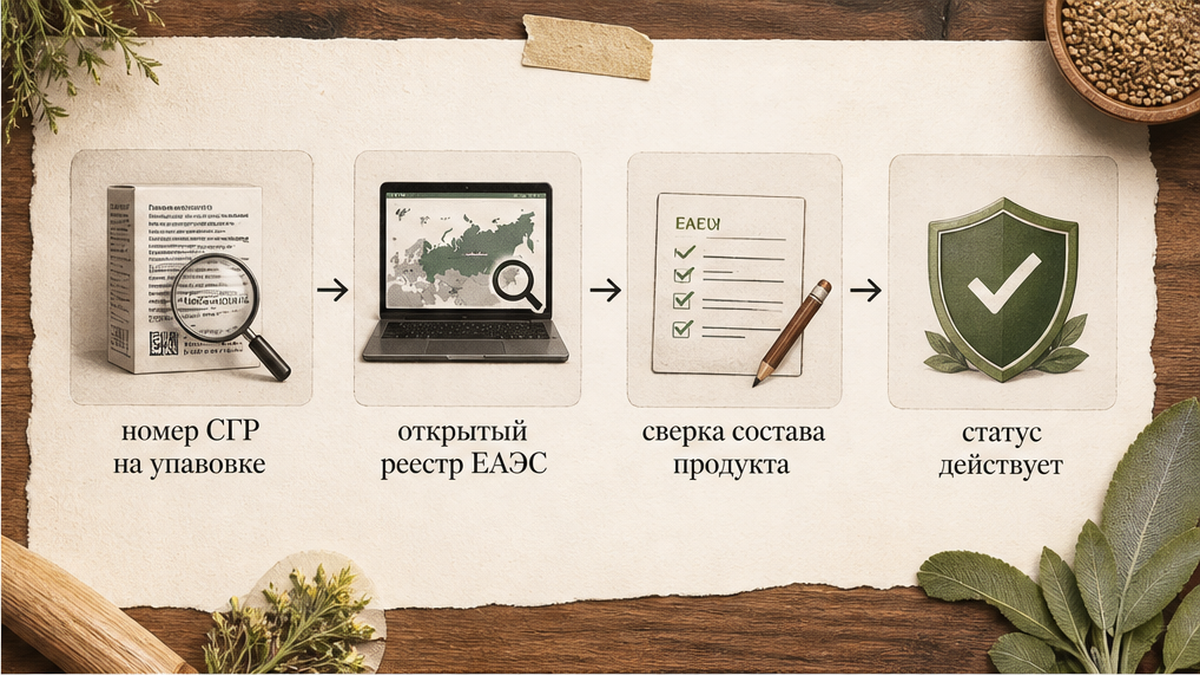 Схема проверки номера госрегистрации БАД в открытом реестре ЕАЭС