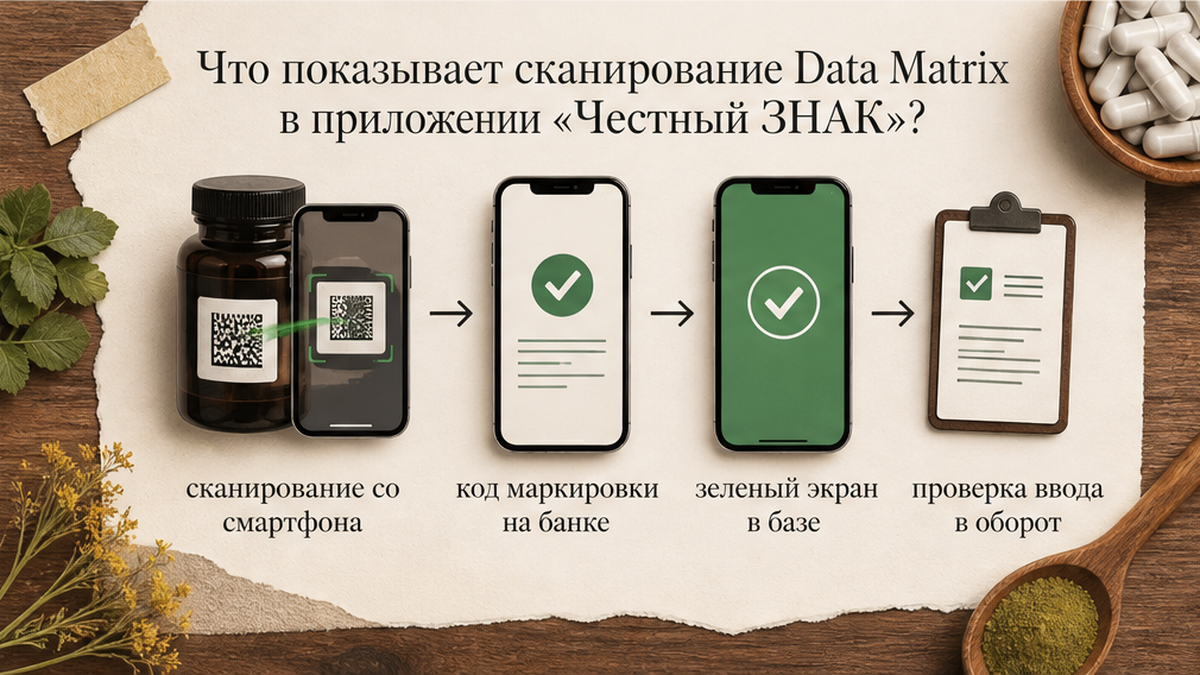 Схема сканирования кода маркировки в приложении «Честный ЗНАК»