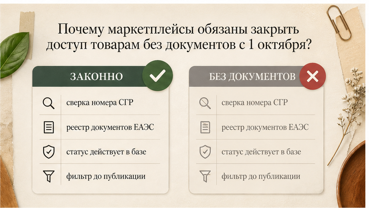 Сравнение: легальная карточка БАД с СГР и серая карточка без документов
