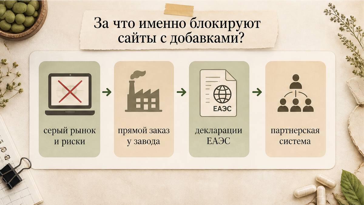 Схема причин блокировки интернет-магазинов с добавками