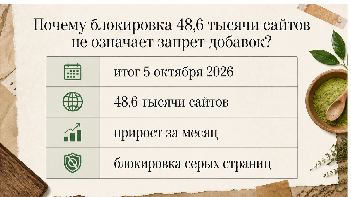 Таблица: почему блокировка 48,6 тысяч сайтов не запрещает легальные добавки