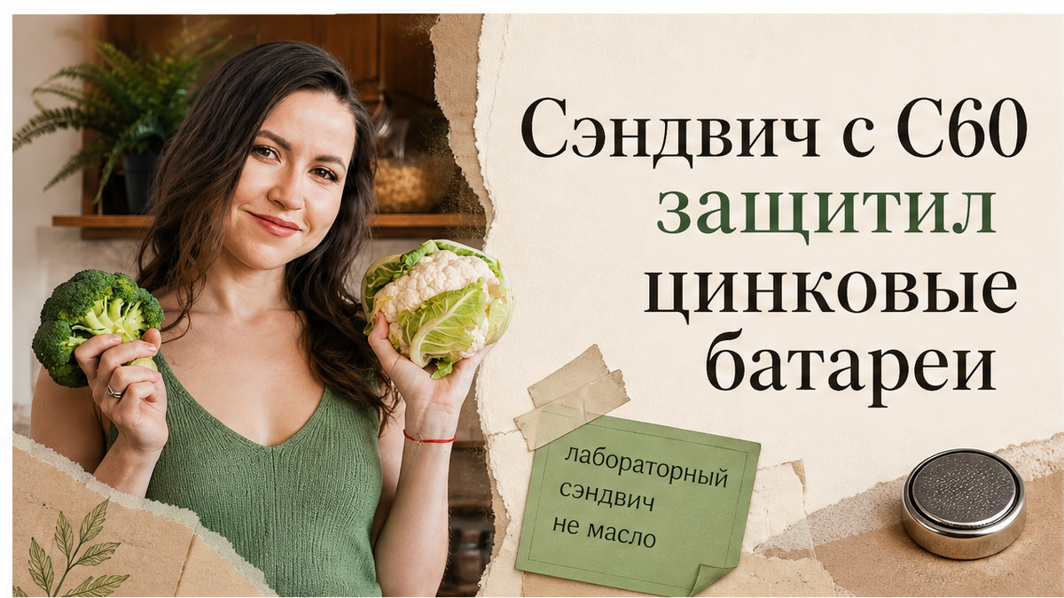 Иллюстрация: фуллерен C60 защищает цинковый анод в лабораторном сэндвиче